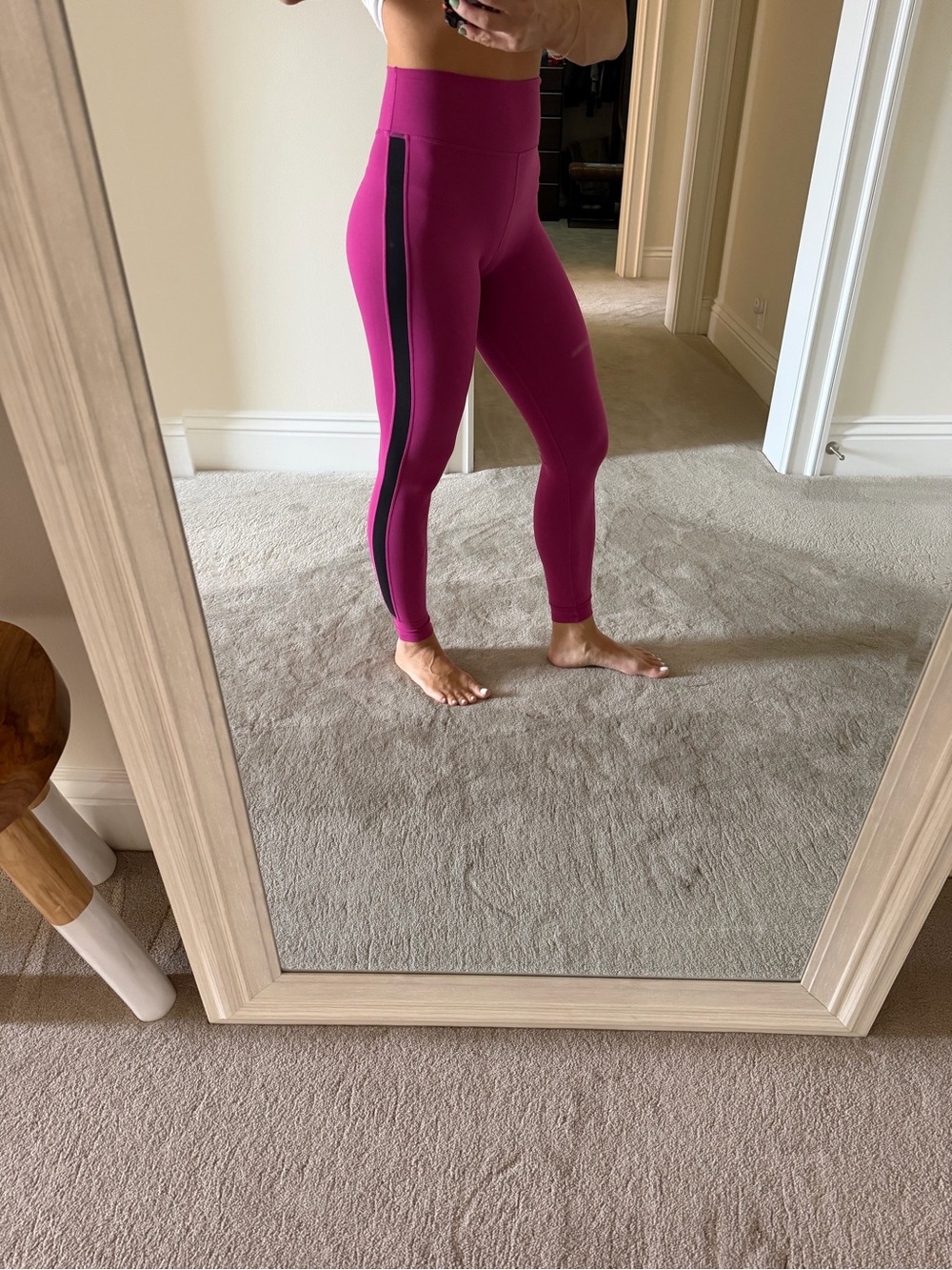 High-Rise Fuchsia Leggings with Black Side Stripe